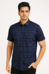 Men’s Navy Blue Striped Short-Sleeve Shirt
