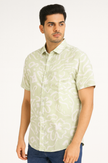 Men’s Light Green Abstract Printed Short-Sleeve Shirt