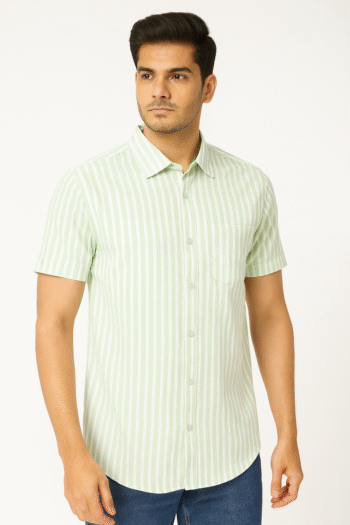 Men’s Light Green Striped Short-Sleeve Shirt