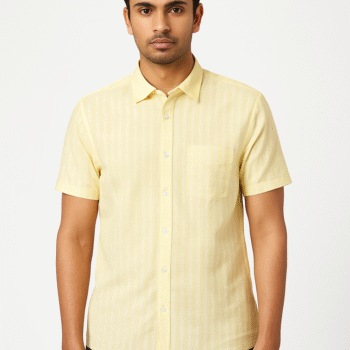 Men’s Light Yellow Striped Short-Sleeve Shirt