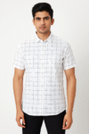 Men’s White Short Sleeve Checkered Shirt