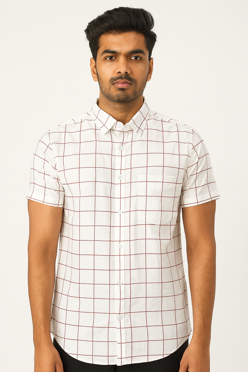 Men’s White & Red Checkered Short-Sleeve Shirt