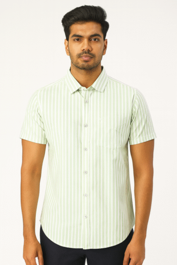 Men’s Light Green Striped Short-Sleeve Shirt