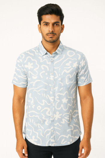 Men’s Light Blue Printed Short-Sleeve Shirt