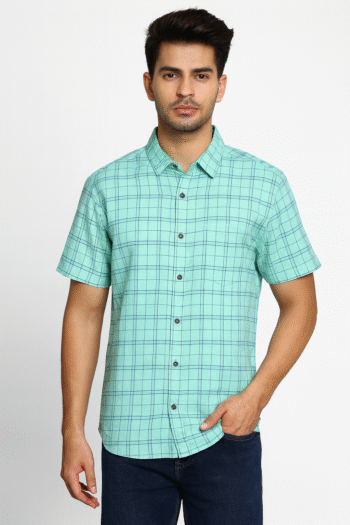 Men’s Mint Green Short Sleeve Checkered Shirt