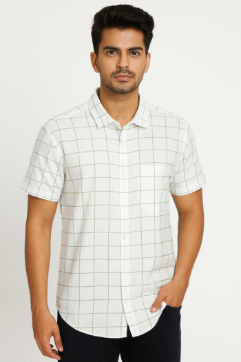 Classic White & Green Grid Check Short Sleeve Shirt