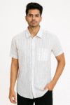 Men’s White Striped Short Sleeve Casual Shirt