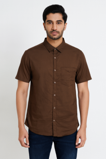 Men’s Solid Brown Short Sleeve Casual Shirt