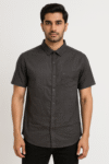 Men’s Solid Charcoal Grey Short Sleeve Casual Shirt