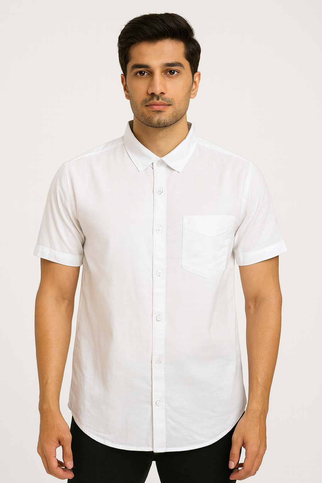 Men’s Solid White Short Sleeve Casual Shirt