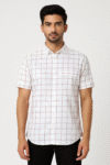 Men’s White & Maroon Checked Short Sleeve Casual Shirt