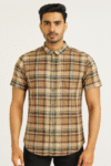 Men’s Beige & Maroon Checked Casual Cotton Shirt