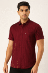 Men’s Solid Maroon Striped Casual Shirt