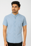 Sky Blue Mandarin Collar Short Sleeve Shirt