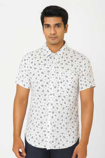 White Floral Print Short Sleeve Shirt