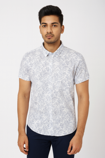 White Printed Short Sleeve Casual Shirt