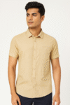 Men’s Beige Short Sleeve Cotton Casual Shirt