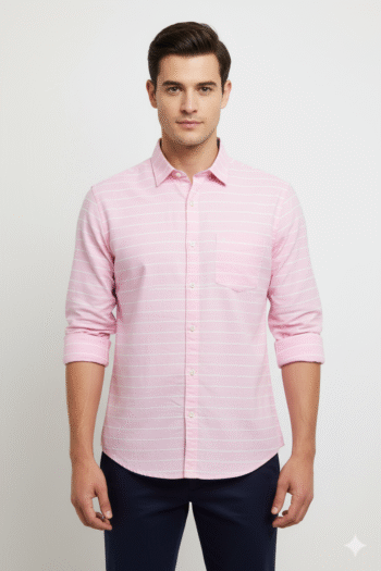 Men’s Pink Striped Full Sleeve Casual Shirt