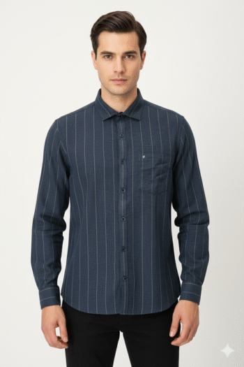Men’s Dark Blue Vertical Striped Full Sleeve Casual Shirt