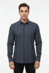 Men’s Navy Blue Vertical Striped Full Sleeve Casual Shirt