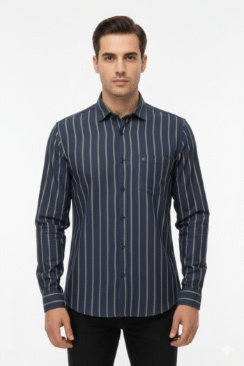 Men’s Navy Blue Vertical Striped Full Sleeve Casual Shirt