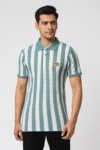 Men’s Teal & White Vertical Striped Polo T-Shirt