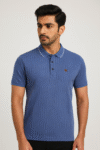 Men’s Blue Textured Polo T-Shirt with Contrast Collar Trim