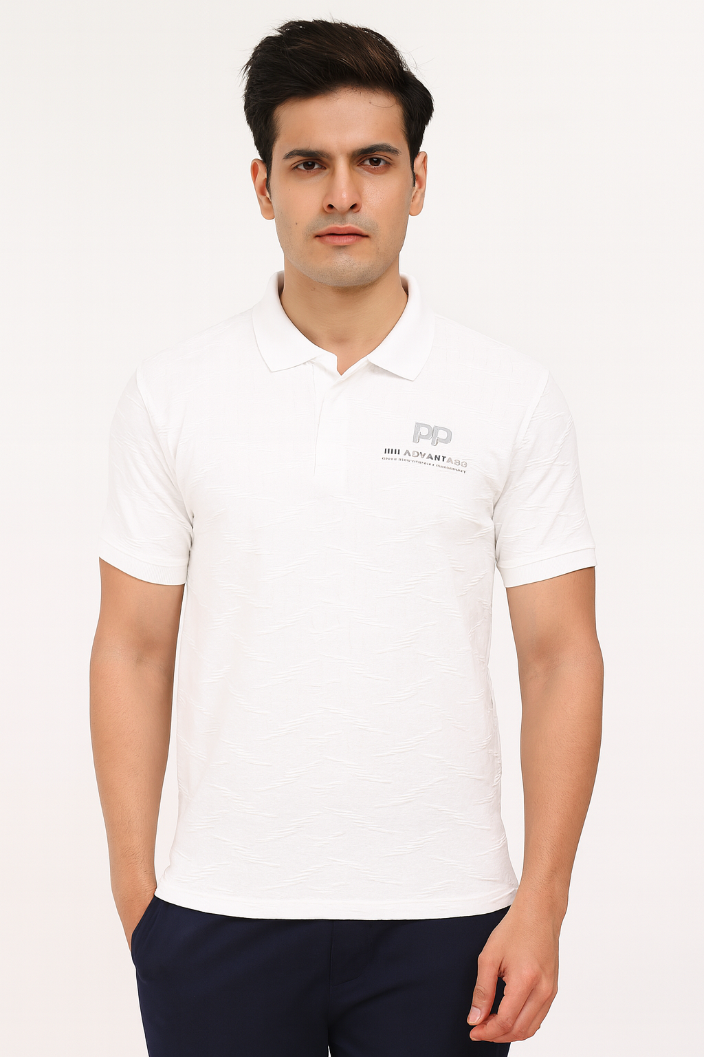 Men's White Textured Polo T-Shirt