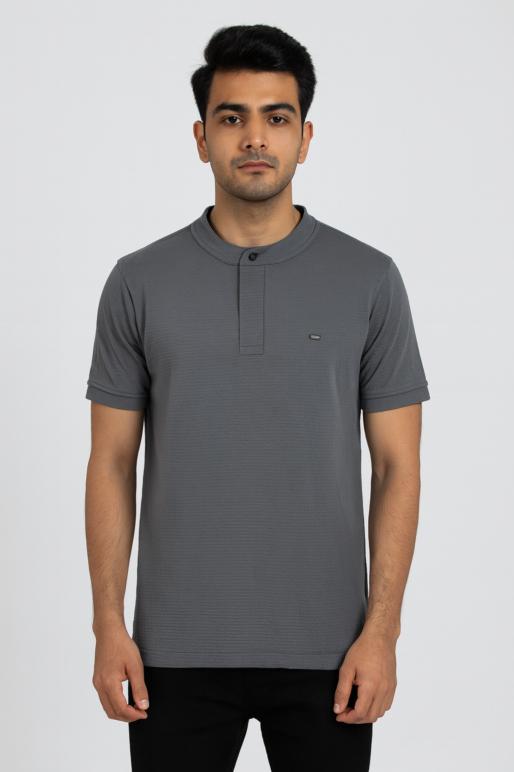 Men’s Grey Mandarin Collar Polo T-Shirt