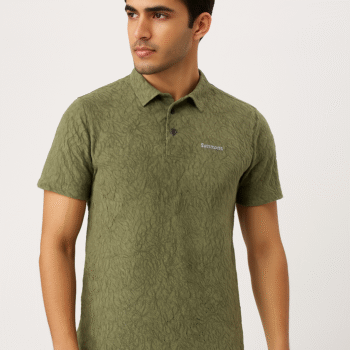 Men’s Olive Green Textured Polo T-Shirt