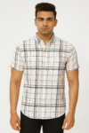 Men’s Beige Multi-Color Checked Short Sleeve Shirt