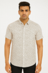 Men’s Beige Leaf Print Short Sleeve Shirt