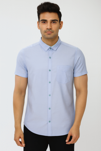 Men’s Solid Light Blue Smart Short Sleeve Shirt