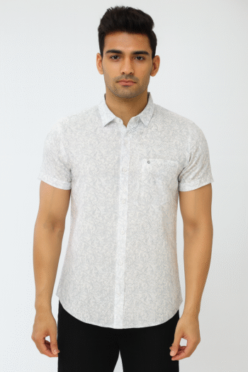 Men’s Light Grey Printed Short Sleeve Shirt