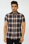 Men’s Black and Rust Checked Short Sleeve Shirt