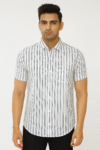 Men’s White and Black Vertical Striped Short Sleeve Shirt