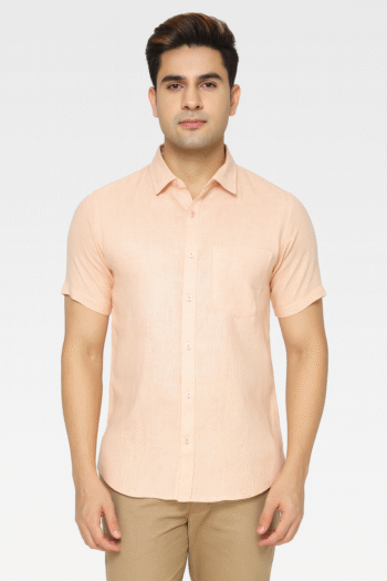 Men’s Peach Solid Short Sleeve Shirt