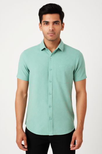 Men’s Solid Mint Green Short Sleeve Shirt