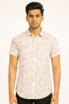 Men’s Beige Abstract Printed Short Sleeve Shirt