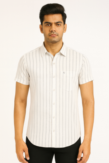 Men’s Off-White Stripe Short Sleeve Shirt