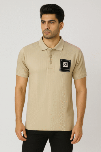 Men's Vertical Ribbed Polo Shirt with Graphic Chest Patch