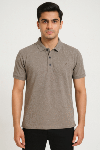 Men’s Brown Textured Polo T-Shirt with Minimal Embroidered Logo
