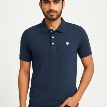 Men's Classic Navy Piqué Polo Shirt with Crest Detail