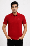 Men’s Red Textured Polo T-Shirt with Subtle Chest Branding