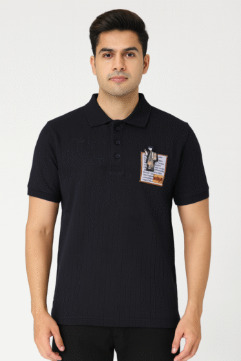 Men’s Black Polo T-Shirt with Chest Patch Detail