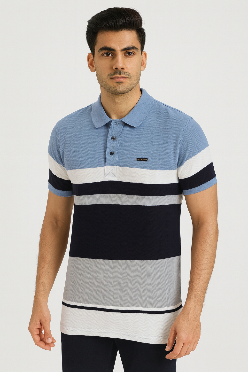 Men's Knitted Block-Stripe Polo Shirt