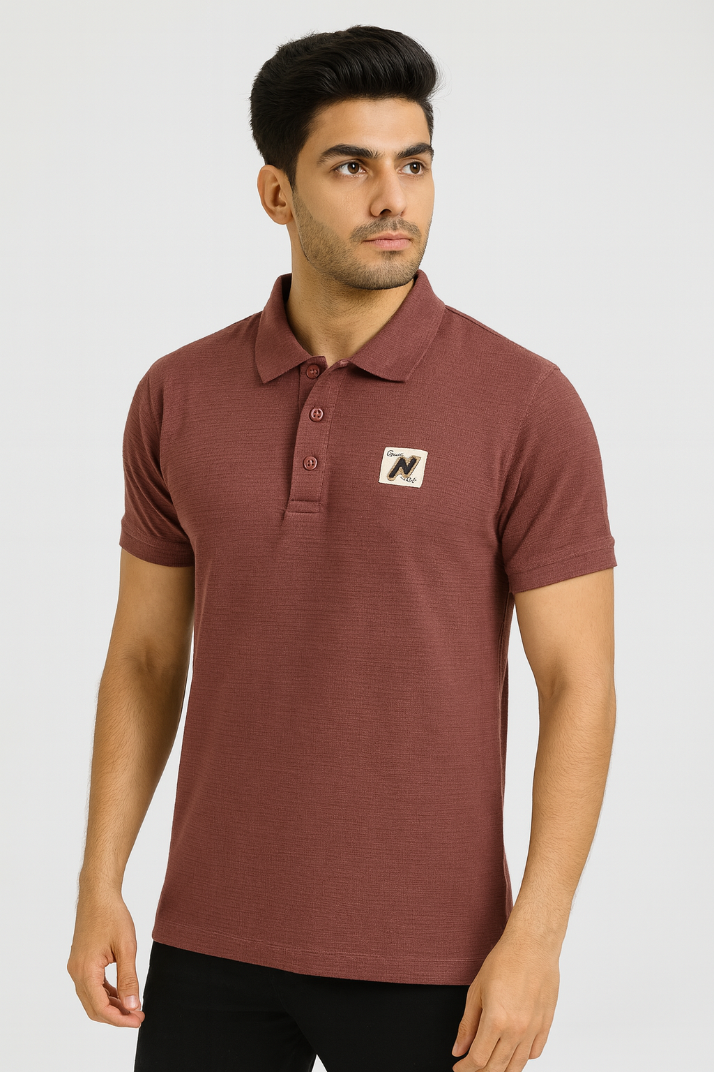 Men’s Maroon Polo T-Shirt with Chest Badge Detail