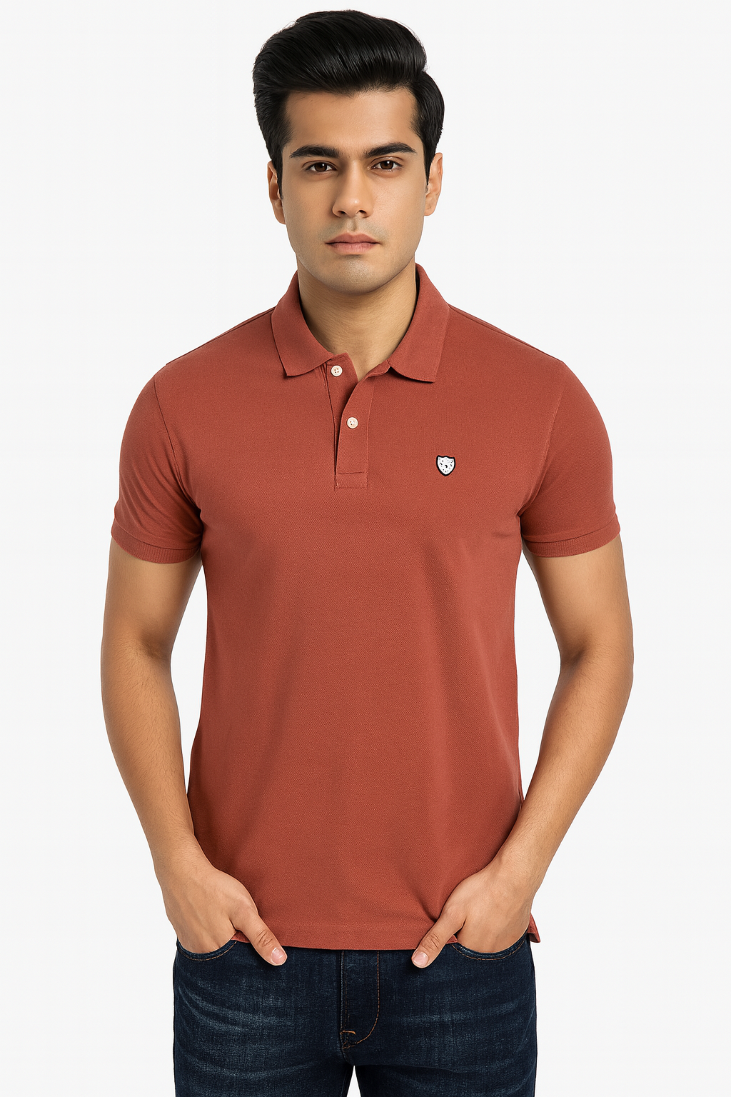 Men’s Rust Brown Polo T-Shirt – Classic Solid Cotton Comfort
