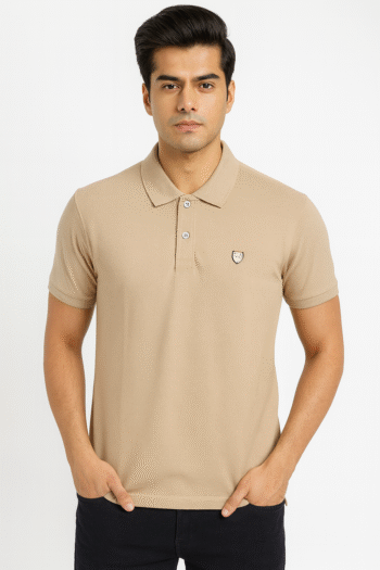 Men’s Beige Polo T-Shirt – Classic Solid Cotton Comfort Wear