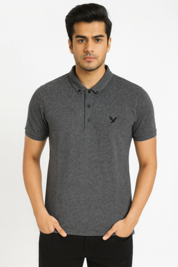 Men’s Dark Grey Polo T-Shirt – Modern Solid Cotton Blend